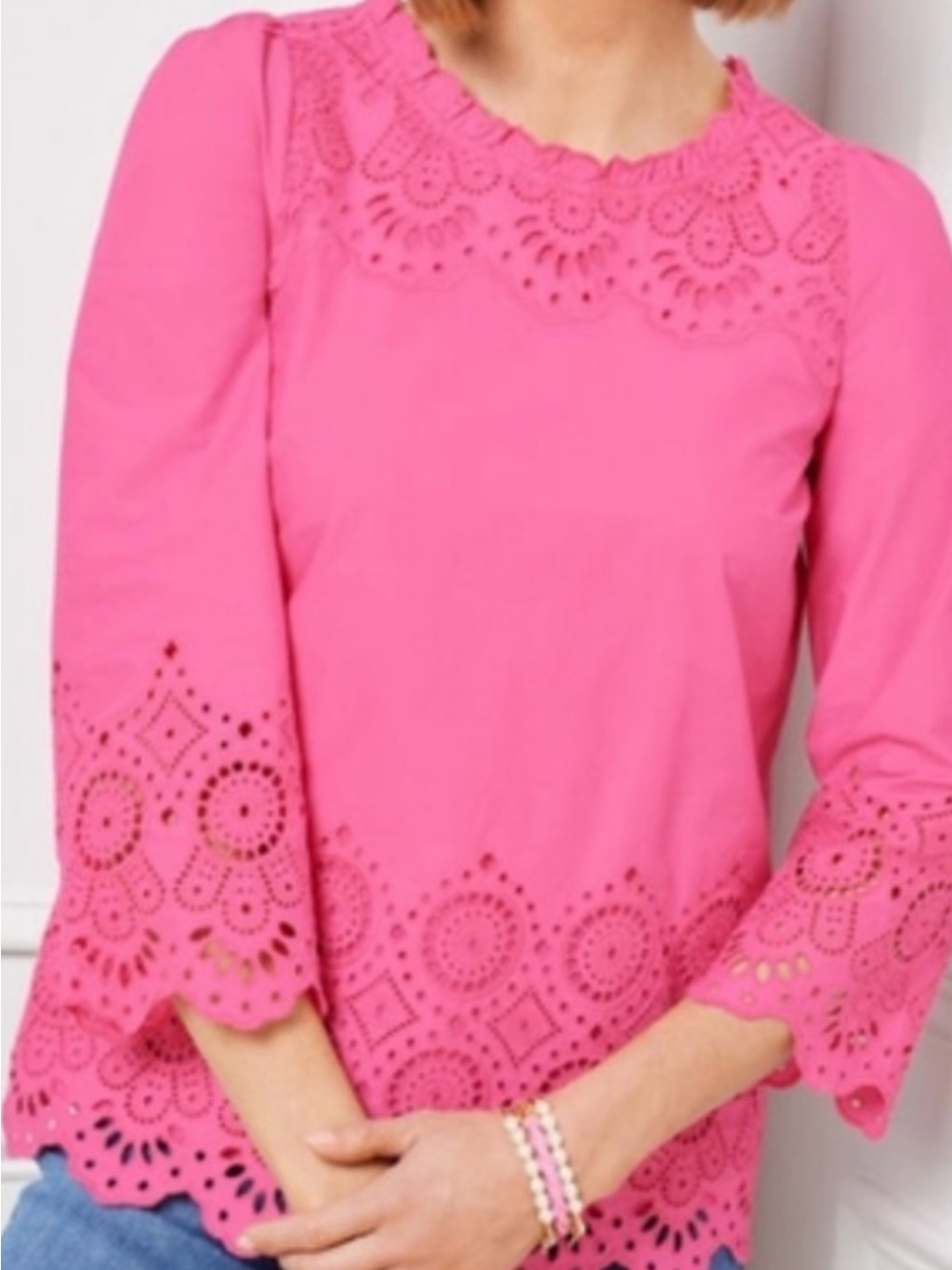 Talbots Bright Pink Eyelet Cutout Blouse